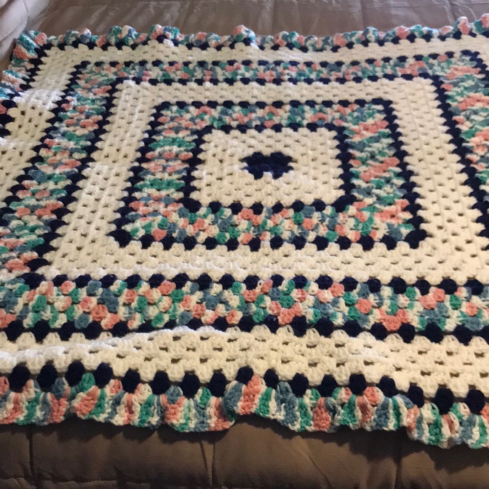 Handmade Crochet Blanket with Multicolor Pattern